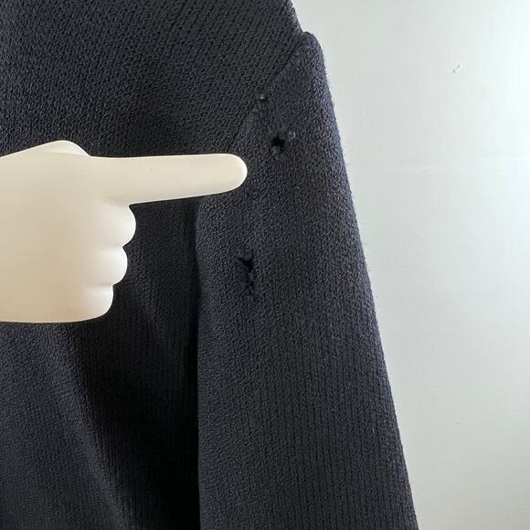 St John Basics Black Santana Wool Knit Open Front Duster Cardigan Large L FLAW - Picture 7 of 12